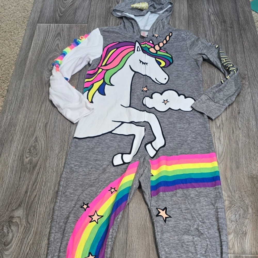 Justice Girls' Unicorn Rainbow Hooded Pajama Jumpsuit Size 12 Sleepwear